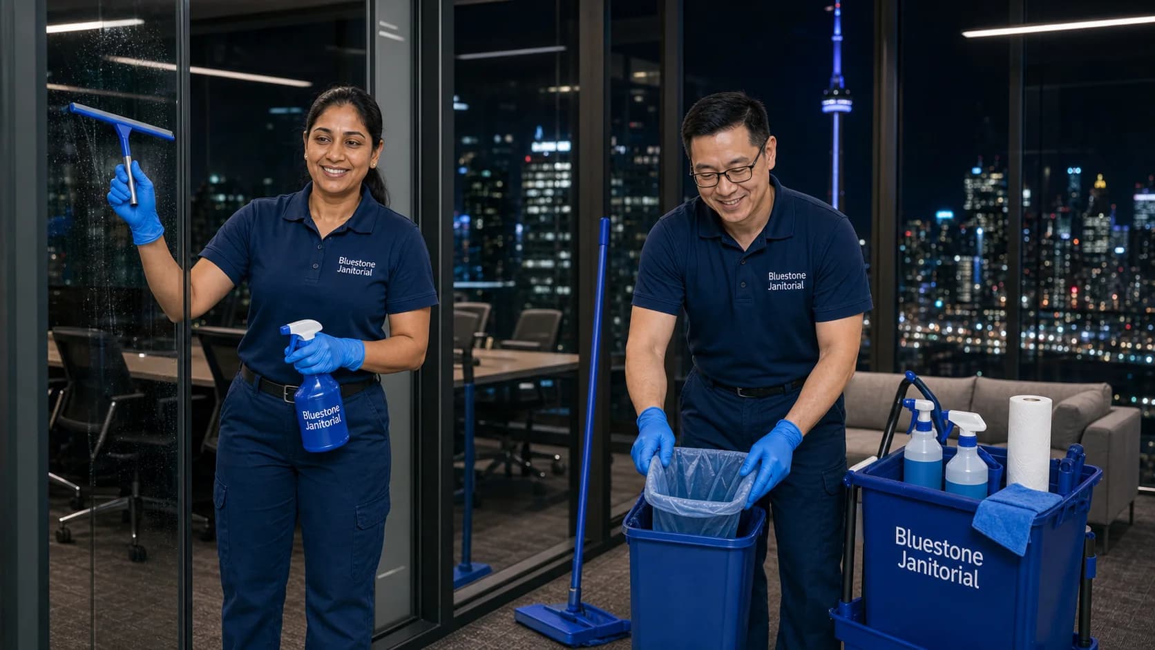 Bluestone Janitorial commercial cleaning team servicing an East York Toronto office in Ontario Canada